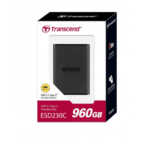 Твердотельный диск 960GB Transcend ESD230C, USB3.1 Gen 2, Type-C, пластик, черный, [R/W - 520/460 MB/s]